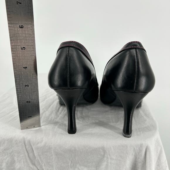 Vintage y2k Womens Black Leather Upper Steve Madden Glare Bow Heel Pumps Sz 6.5M - Picture 8 of 9